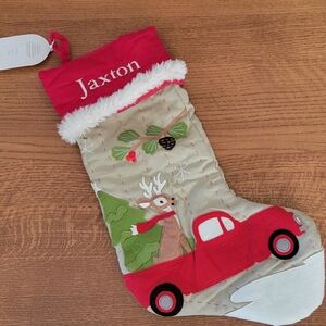 Pottery Barn Woodland Stocking Truck with Reindeer - Jaxton - red & tan